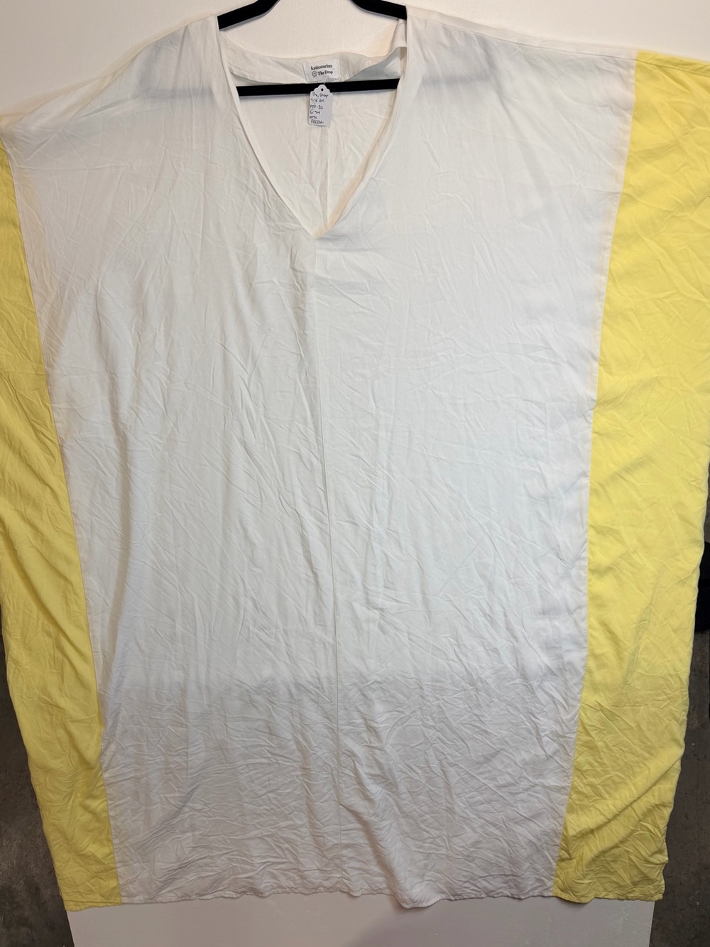 W148 Women’s White Caftan Dress with Yellow Side Panels